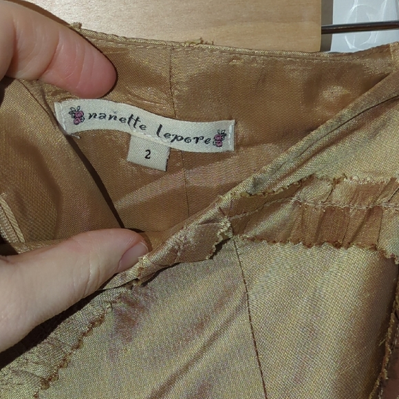 Nanette Lepore Y2K Girly Flirty Gold silk lace ruffle flare skirt Size 2 - Picture 2 of 8